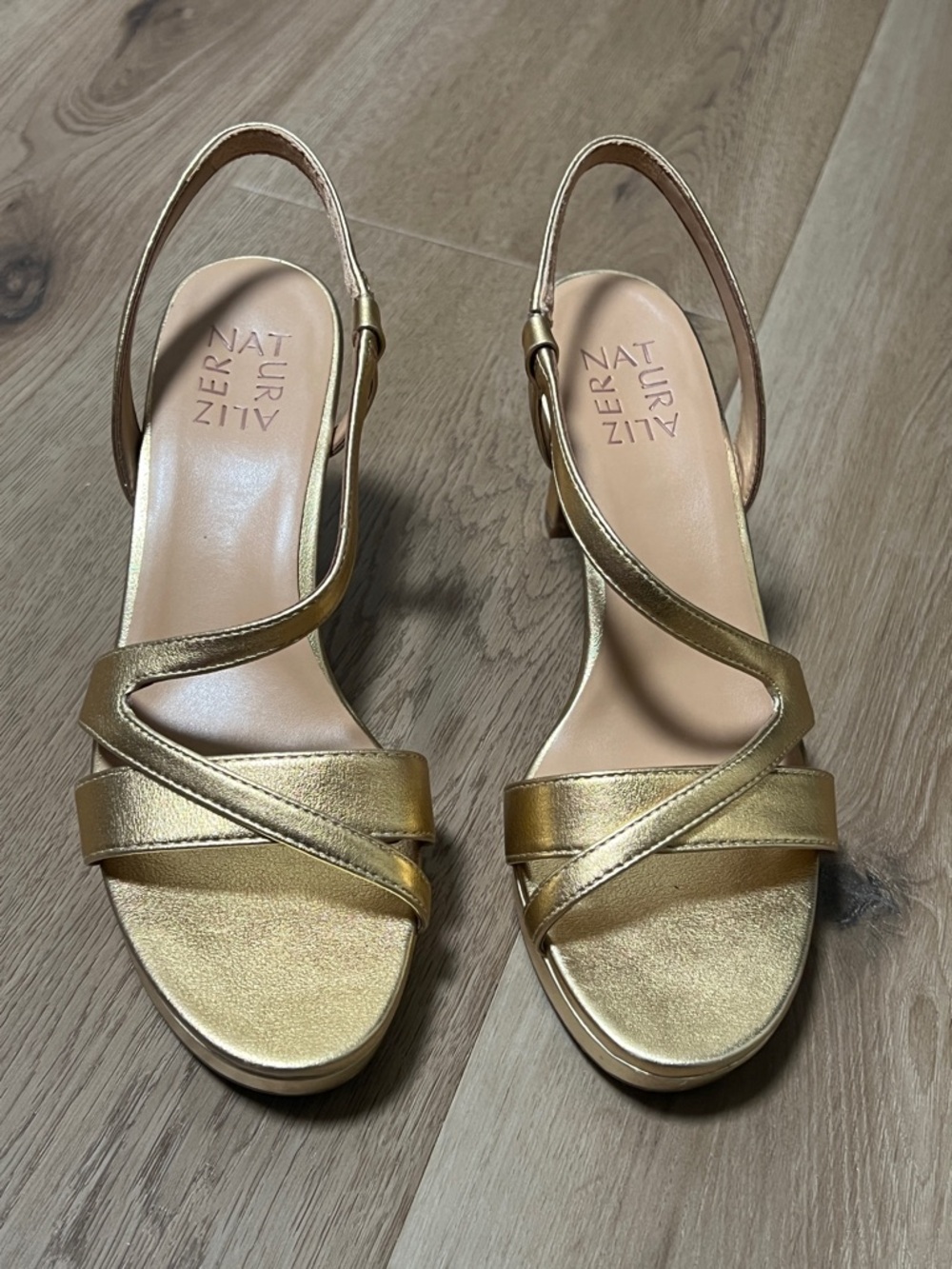 Naturalizer Abby Metallic Gold Strappy Slingback Sandals